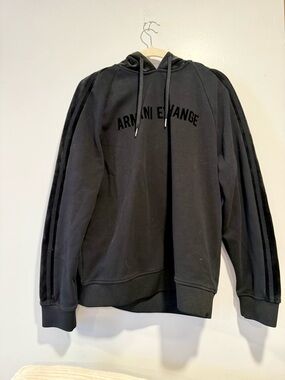 Armani Exchange Black Pullover Hoodie with Logo